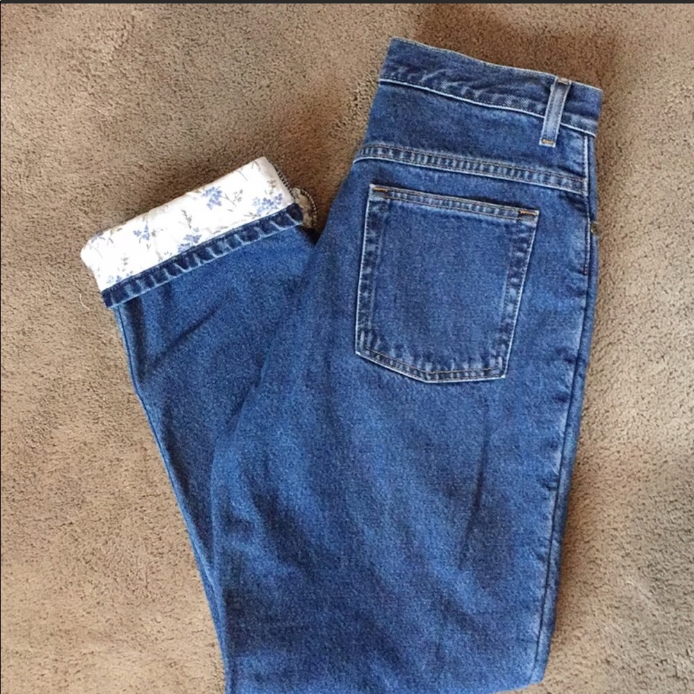 Ll Bean floral lined mom jeans